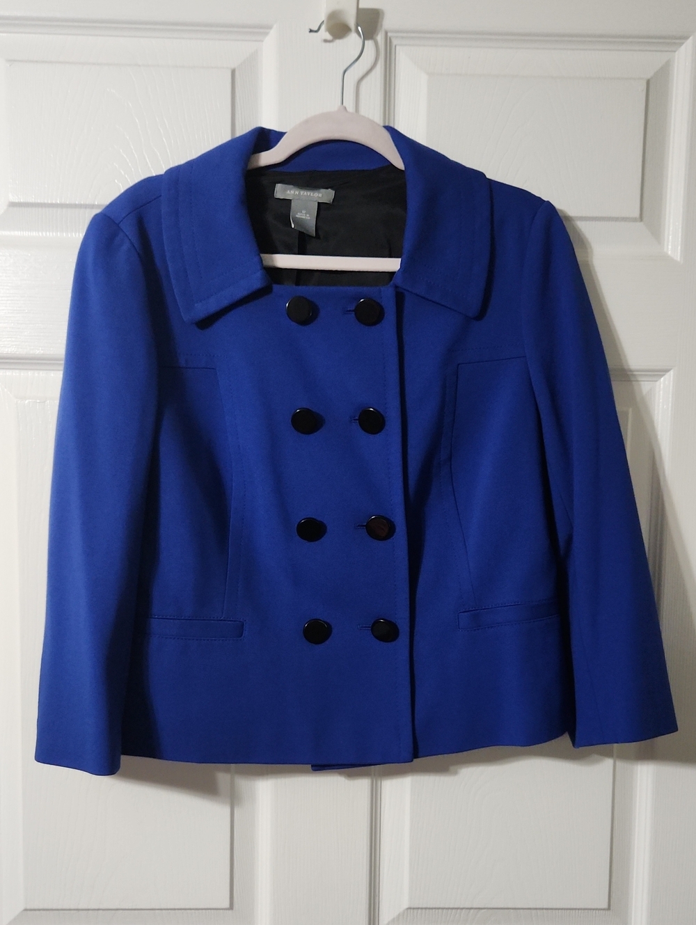 Ann Taylor Cobalt Blue Double-Breasted 3/4 Sleeve Blazer, Size 12